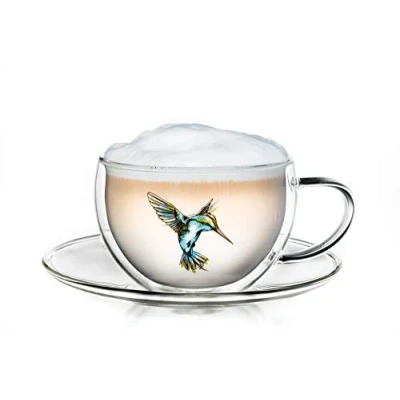 Imagen de Creano Taza Térmica Hummi, para Té/Latte Macchiato, de Doble Pared, con Imagen Colibrí 250ml, Azul