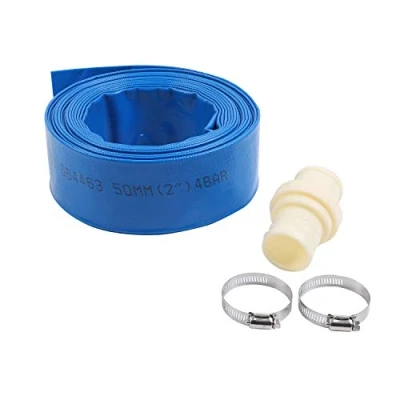 Imagen de KATSU Manguera Plana para Descarga de Agua 10 m x 50 mm, con 2 Clips y Conector, Se Adapta a Bombas Sumergibles Otras Drenar Estanques, Riego Jardines, Piscinas, Azul 664463