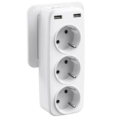 Imagen de LENCENT Ladron Enchufes USB, Enchufe Multiples 4000W, USB de Pared con 3 Clavija Schuko y 2 Puertos, Adaptador Portátil Perfecto para Familia, Oficina, Cocina