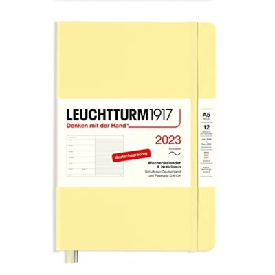 Imagen de LEUCHTTURM1917 365692 Agenda semanal y cuaderno (tamaño mediano, A5) 2023, 12 meses, vainilla, alemán