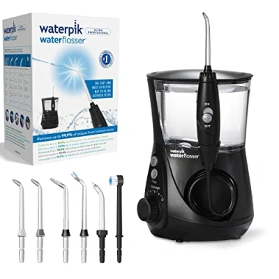 Imagen de Waterpik Ultra Irrigador de Sobremesa Profesional con Agua a Presión y Sistema Avanzado Control Mediante 10 Posiciones 7 Boquillas, Eliminación Placa Dental, Negro (WP 662EU)
