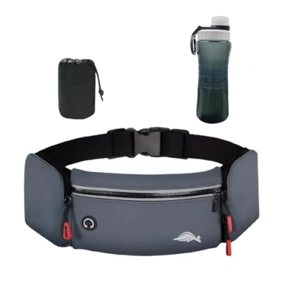 Imagen de Balakaka Riñonera Running Deportiva Hombre Mujer con Botella de Agua, Cinturon Conector para Auriculares, Impermeable Multifuncional Bolso Cintura Portabotellas, Gris Oscuro