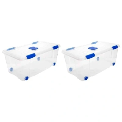 Imagen de AC Pack de 2 Cajas ordenación con Tapa plástico Transparente N.º 7. Contenedor para almacenar Juguetes, Libros, Ropa, Mantas. Capacidad 61 litros. Dimensiones Aprox.: 73,2 x 41,2 31 cm