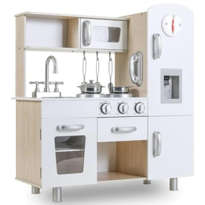 Imagen de Cocina Infantil, Juguete Madera, Madera 81x74x30 cm, con Efectos de Luz y Sonido Simulados, Equipada Accesorios Cocina, Color Blanco