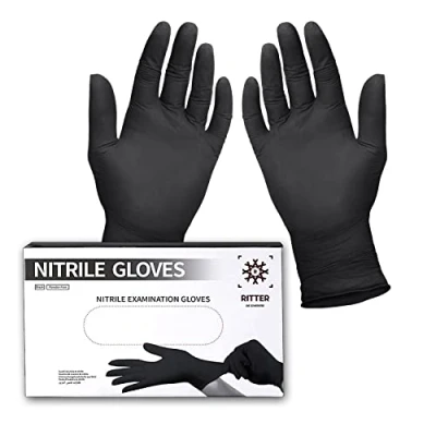 Imagen de Ritter Guantes de nitrilo de, color negro, 100 unidades, sin látex, polvo, talla L