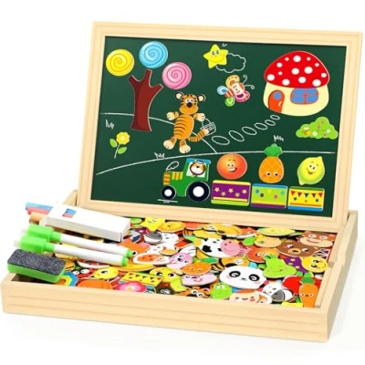 Imagen de Jojoin 130 pcs Puzzles de Madera 2024 Nueva Juguetes Montessori con Pizarra Magnética y Lindo Patrón Fruta Animales Juguete Educativo para NIños 2 3 4 Años