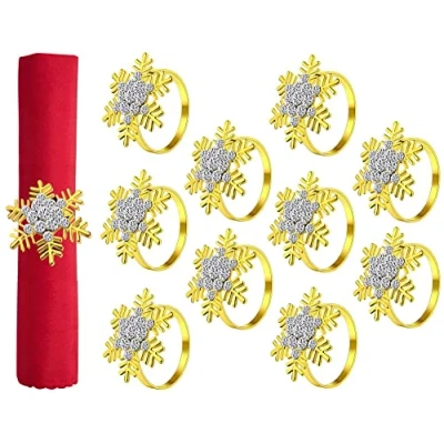 Imagen de KAHEIGN 10 Piezas Servilleteros Navideños, Oro Copo de Nieve Hebilla Servilleta Navidad con Diamantes Imitación por Acción Gracias Mesa Decoración (4,5cm x 4,5cm)