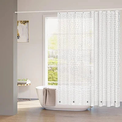 Imagen de WOLTU Cortina de Ducha 180x200 cm con Iman en Parte Inferior, Bano EVA Semitransparente 12 Anillos, para Patrón 3D, Impermeable y Antimoho