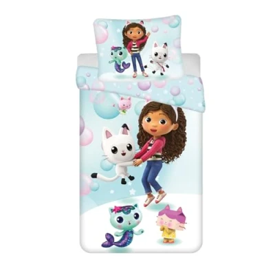 Imagen de Jerry Fabrics Gabby&#039;s Dollhouse Juego de funda nórdica y almohada para cama individual (140 x 200 + 70 90 cm, poliéster con cierre cremallera)