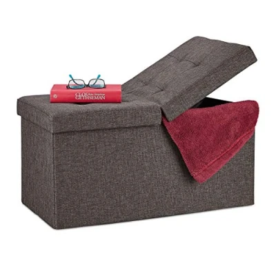 Imagen de Relaxdays Baúl Almacenamiento, Banco Almacenaje, Puff Asiento, Tapa Plegable, Tela DM, 39 x 75 37 cm, 1 Ud, Marrón, Tablero de Fibras