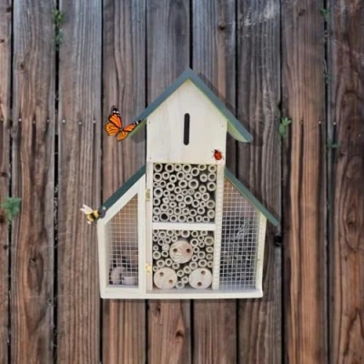 Imagen de Garden Mile Hotel de insectos madera natural para insectos, refugio jardín, hábitat anidación abejas, mariposas, mariquitas, respetuoso con el medio ambiente al aire libre