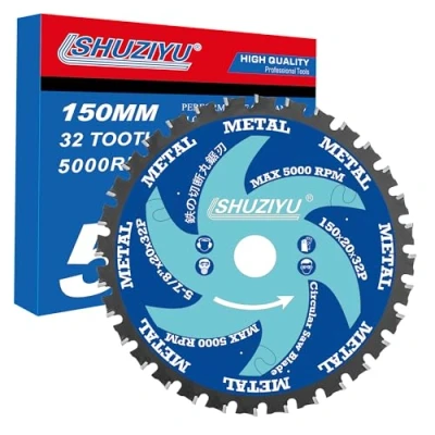 Imagen de LSHUZIYU, 150mm 32T Hoja de Sierra Circular Metal, Eje 20mm con Arandela 15,88 10mm, Accesorios para Inalámbrica, Uso Corte Hierro, Aluminio, etc.