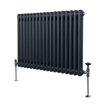 Imagen de Radiador Tradicional Horizontal de 2 columnas 600mm x 832mm Gris Antracita Mate Acero Montado en pared Kit fijación y soportes + Cepillo limpieza GRATIS Calefacción estufa calefactor
