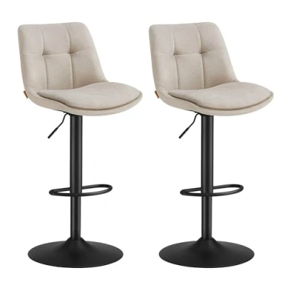 Imagen de VASAGLE Juego de 2 Taburetes Bar, Sillas Altas Giratorias Regulables en Altura, Cocina con Respaldo y Reposapiés, Comedor, Mostrador, Acero, Blanco Crema LJB195W02