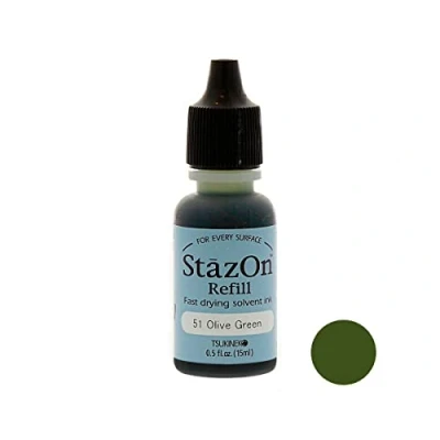 Imagen de Tsukineko Tinta STAZON para Vidrio y plástico Color Verde Oliva Recarga 15ml. Bote cánula