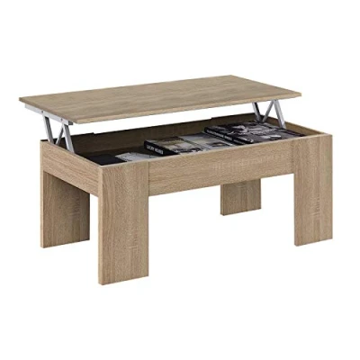 Imagen de Mesa de Centro Elevable, Mesita Salón o Comedor, Modelo LC, Acabado en Color Roble Canadian, Medidas: 100 cm (Ancho) x 50 (Fondo) 45 56 (Alto)