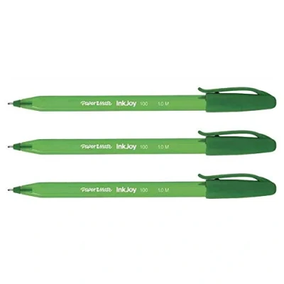 Imagen de Paper Mate Lote de 3 bolígrafos bola InkJoy 100 triangular con tapa Pte Moy. verde.