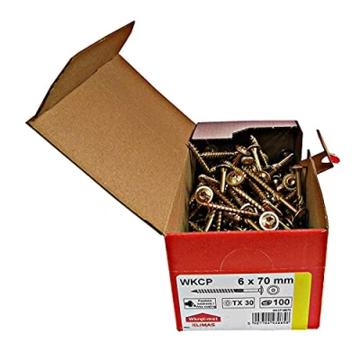 Imagen de Klimas Tornillos para madera de cabeza multiusos plato torx construcción tejado amarillo 6x70 mm 100 uds.