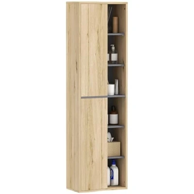 Imagen de HOMCOM Columna de Baño Pared Armario con Compartimentos Abiertos y 2 Puertas Mueble Moderno 40x24x141,5 cm Natural