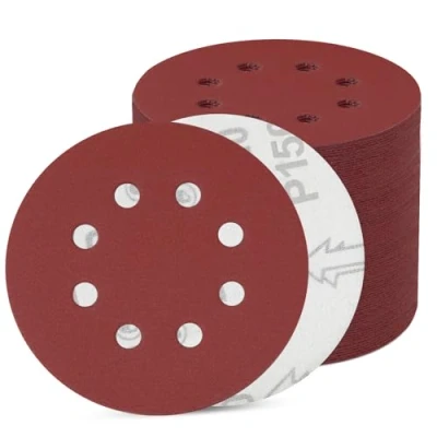 Imagen de Sinand 100 unidades de papel lija 125 mm velcro, discos con 8 agujeros,papel redondo excéntrico (100 pcs grano 150)