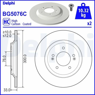 Imagen de DELPHI BG5076C Disco de freno 300 12 5 macizo revestido altamente carbonizado sin cojinete rueda, anillo sensor ABS HYUNDAI: i30 III Hatchback