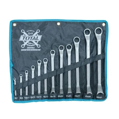 Imagen de TOTAL Bolsa con 12 Llaves Fijas Acodadas Dobles Medidas de 6 a 32 mm Para Apretar o Aflojar Tuercas y Tornillos Cabeza Hexagonal Fabricadas en Cromo Vanadio