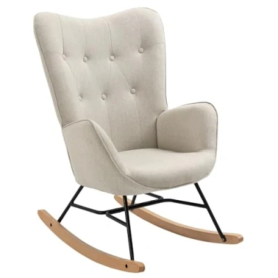 Imagen de MEUBLE COSY Sillas Mecedora Escandinavo Sillón Relax Especial Lactancia para Salón Dormitorio Balcón Sala de Estudio, Tela, Madera Haya, Metal, Beige, 66x84x97 cm