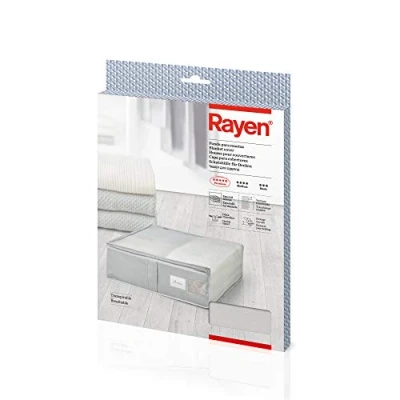 Imagen de Rayen Funda de tela para ropa con cremallera, rejilla transpirable, plegable y resistente, 55 x 65 20 cm, Gris Claro/Translúcido