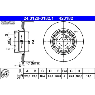 Imagen de ATE 24.0120 0182.1 Disco de freno 328,0 20,0 5 120,0 ventilado revestido altamente carbonizado con tornillos BMW: 7, 8