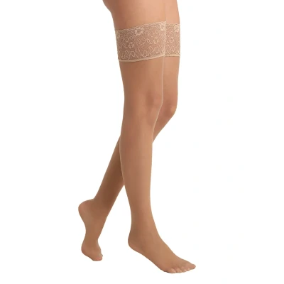 Imagen de Falke Seidenglatt 15 Denier Stockings Transparent Silky Calcetines por encima de la rodilla, Mujer, Talla: 35/37, Powder