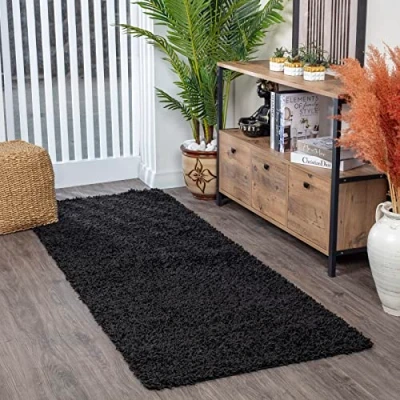 Imagen de Surya Home Shaggy Rug Alfombra de Pasillo para Cocina, Entrada Pelo Largo Berber Abstracta, Grueso y Esponjoso Grande 80x220cm, Gris Oscuro