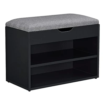 Imagen de Banco de Zapatos Gentofte 46 x 60 30 cm Aglomerado para 4 Pares con Cojín Asiento Compartimento Almacenamiento en Negro y Gris