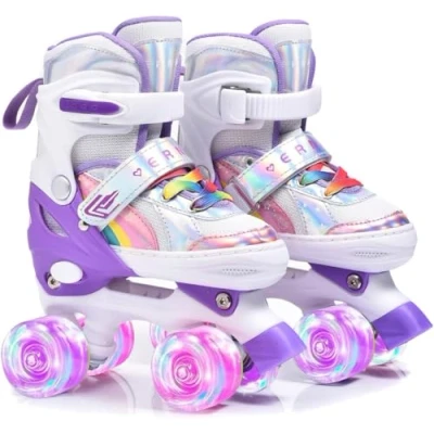 Imagen de ERNAN Patines 4 Ruedas, tamaños Ajustables con Ruedas Que Brillan en la Oscuridad, de para niños,Patines Niña Niño Principiante Regalo (Purple B, S)