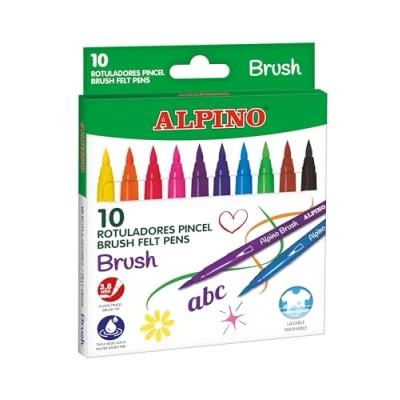 Imagen de Alpino Estuche 12 Rotuladores Brush Superlavables Lettering Infantil Punta Pincel 3,8 mm Larga Duración y Resistencia