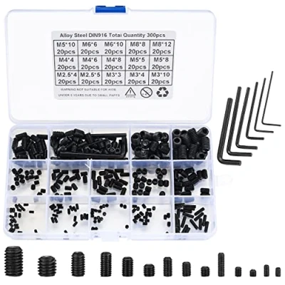 Imagen de 300 Piezas Tornillos Prisioneros de Hexagona, M2.5/M3/M4/M5/M6/M8 Allen Rosca Acero Carbono para Manijas Puertas, 5 Llave