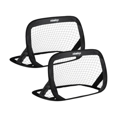 Imagen de Relaxdays Set 2 Pop Up, Portería Desplegable para Jardín, Accesorio Fútbol con Bolsa, 77 x 122 83 cm, Negro, Juventud Unisex