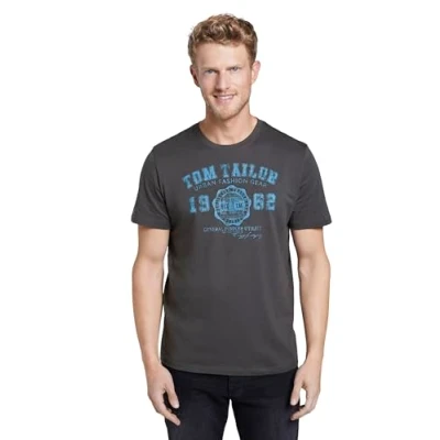 Imagen de TOM TAILOR Hombre Camiseta con logotipo impreso 1008637, 10899 Tarmac Grey, XL