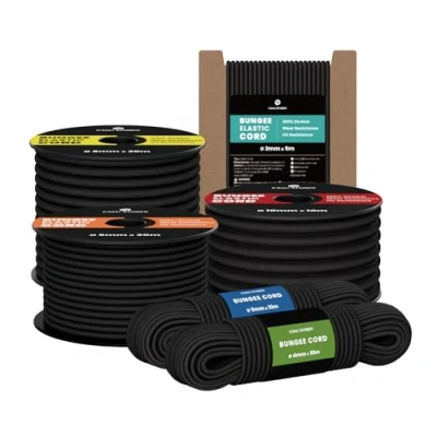 Imagen de Kamu Synber Cuerda Elástica 6mm x 10m de Goma Elastica para Lona, Remolque, Piscina, Pulpos Negro