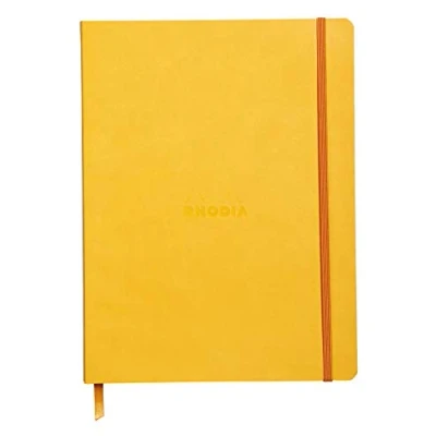 Imagen de RHODIA 117516C Cahier Souple Jonquille 19x25 cm Ligné 160 pages Papier Clairefontaine Ivoire 90 g/m² Marque Page, Fermeture Élastique Couverture Simili Cuir Collection Rhodiarama