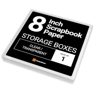 Imagen de WestonBoxes Caja de almacenamiento para álbumes recortes papel y tarjetas 8 x pulgadas, perfecta proteger el costoso manualidades (transparente, paquete 1)