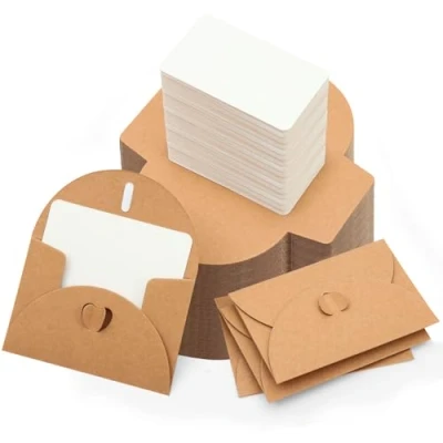 Imagen de Omtofo 100 Sobre De Papel Kraft Tarjetas Regalo En Blanco, Mini Sobres Con Cierre Corazón, Para Diy Graffiti, Navidad, Acción Gracias, Invitaciones(10x 7)