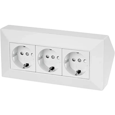 Imagen de Regleta de 3 enchufes para esquina, 230 V, 16 A, 3600 W, color blanco mate