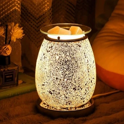 Imagen de Makimoo quemadores eléctricos de hierro fundido cera, quemador aceite, calentador lámpara aceite luz nocturna para la decoración del hogar (Mosaico plata)
