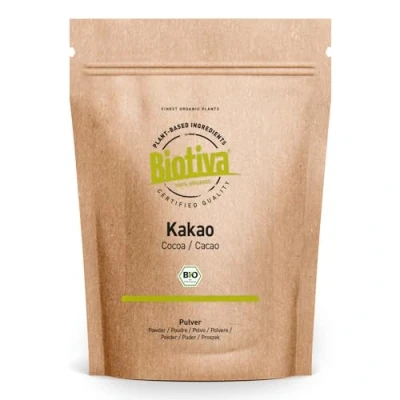 Imagen de Biotiva polvo de cacao orgánico 1000 g altamente desengrasado (11% grasa) 100% puro llenado y verificado en Alemania (DE ÖKO 005)