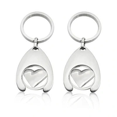 Imagen de 2 llaveros de metal con forma corazón, llavero token carro, colgante extraíble para carrito la compra, accesorios compra