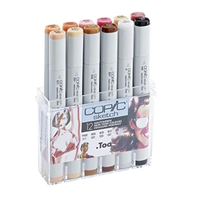 Imagen de COPIC Sketch set «Retrato», de 12 en expositor acrílico, Rotulador doble con punta mediana y pincel