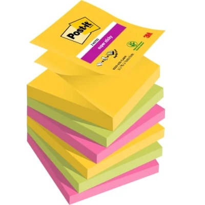 Imagen de Post it Super Sticky Notas en zigzag, Colección Carnival, 76mmx76mm, 90 hojas/bloc, 6 blocs/paquete