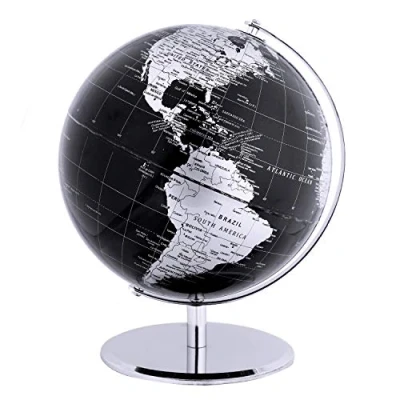 Imagen de TOPGLOBE Globo del mundo de 20 cm con base metal Decoración educativa/geográfica/moderna escritorio Negro metálico