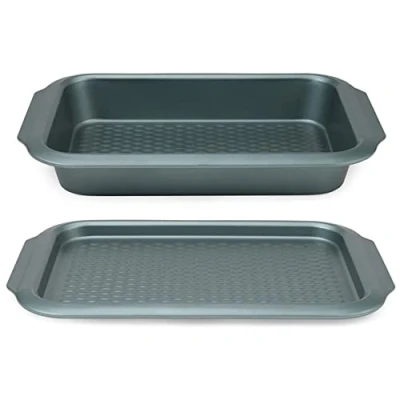 Imagen de Progress COMBO 7735 Shimmer Collection Juego de bandejas antiadherentes para horno, 39 cm, acero al carbono, perfectas asados, bandejas, galletas, color verde