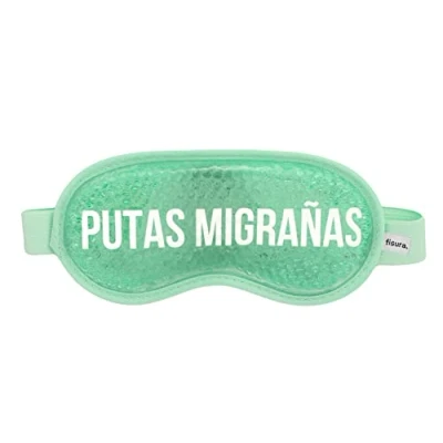 Imagen de FISURA Antifaz migraña “P*tas Migrañas. gel frio verde. Máscara de para ojos hinchados y antiojeras. frío con mensaje. 18,5 cm x 9